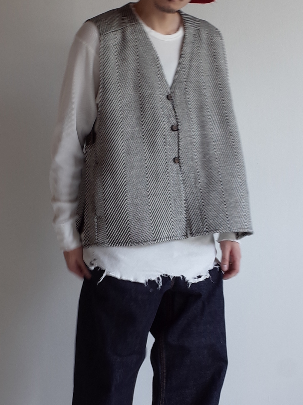 HERRINGBONE OVER VEST(BLACK)