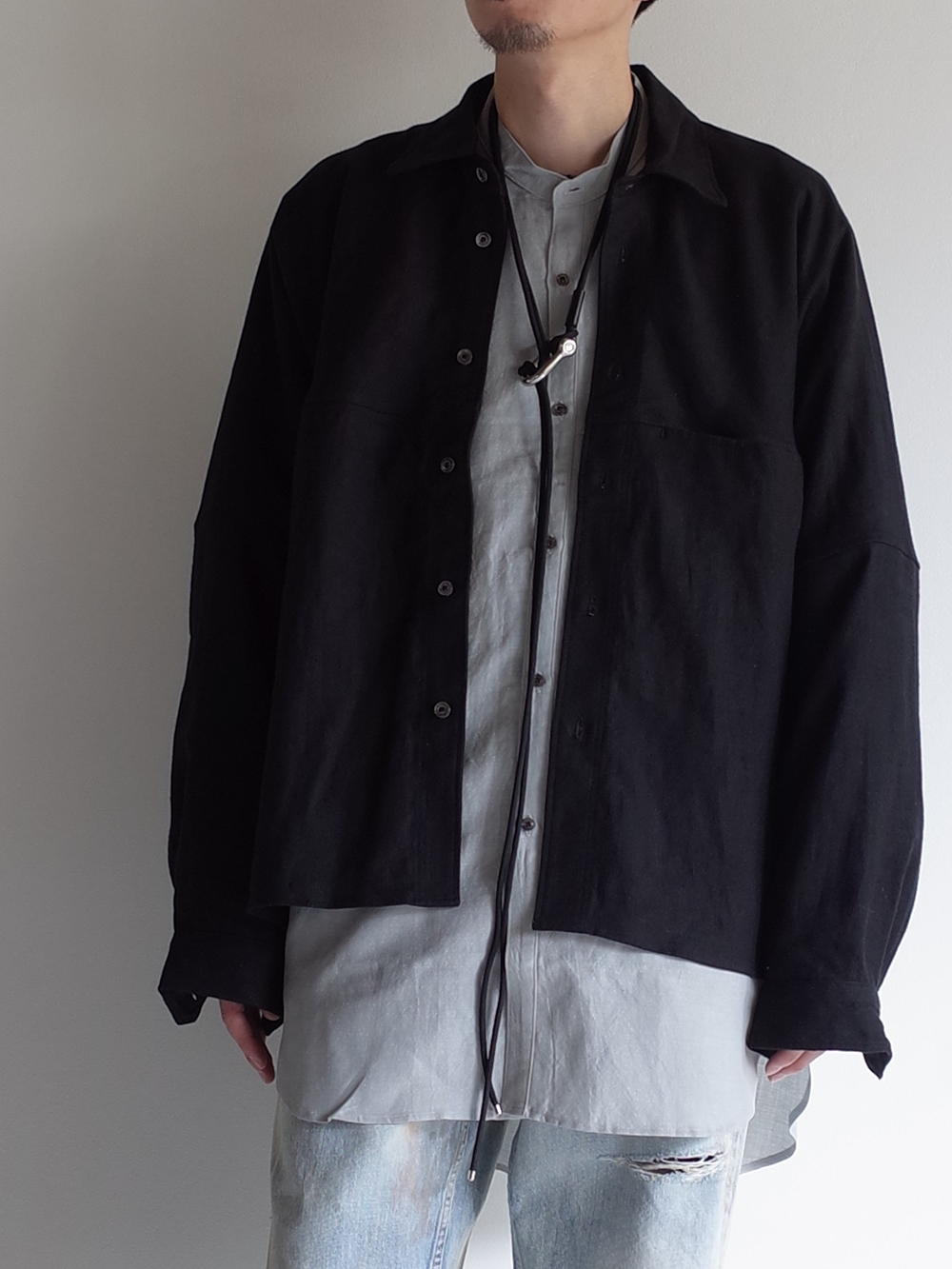 LINENSUEDE KIMONO SHIRT(BLACK)