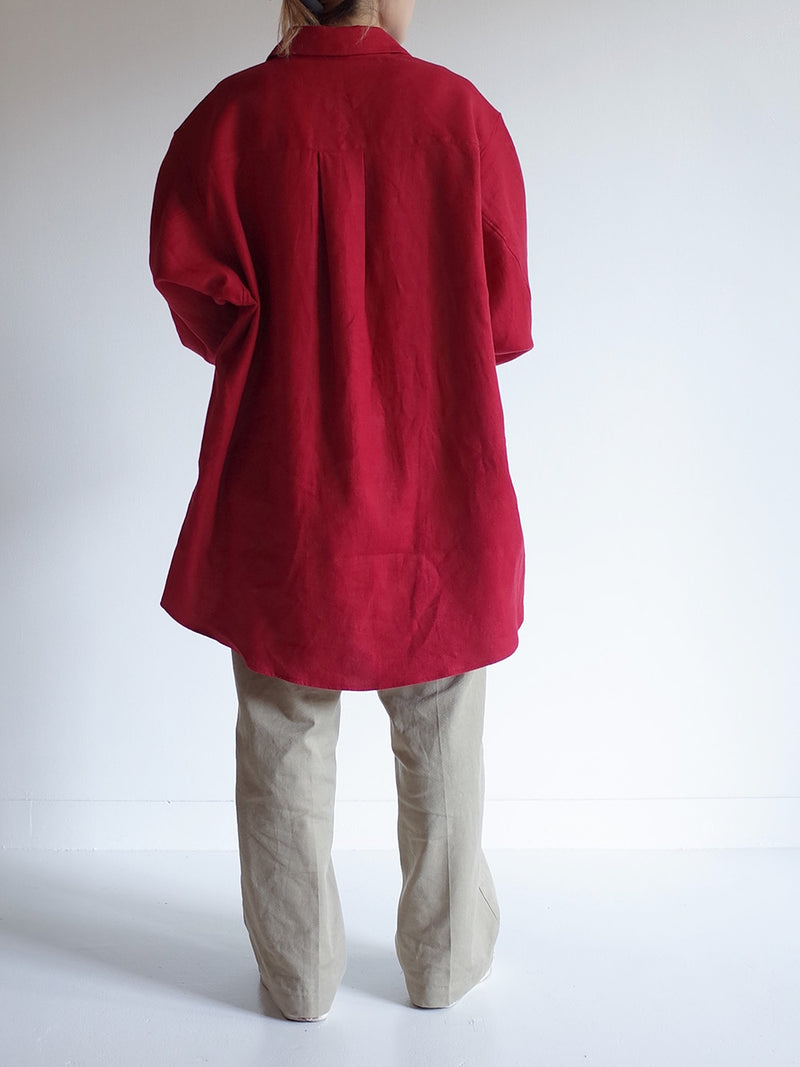 LINENSUEDE OVERSIZED LS SHIRT(RED)