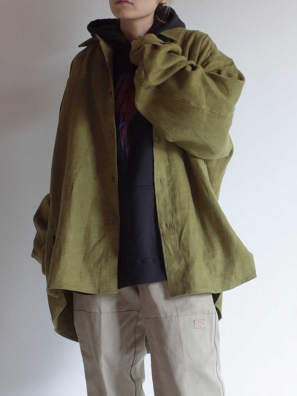 LINENSUEDE OVERSIZED LS SHIRT(GREEN)