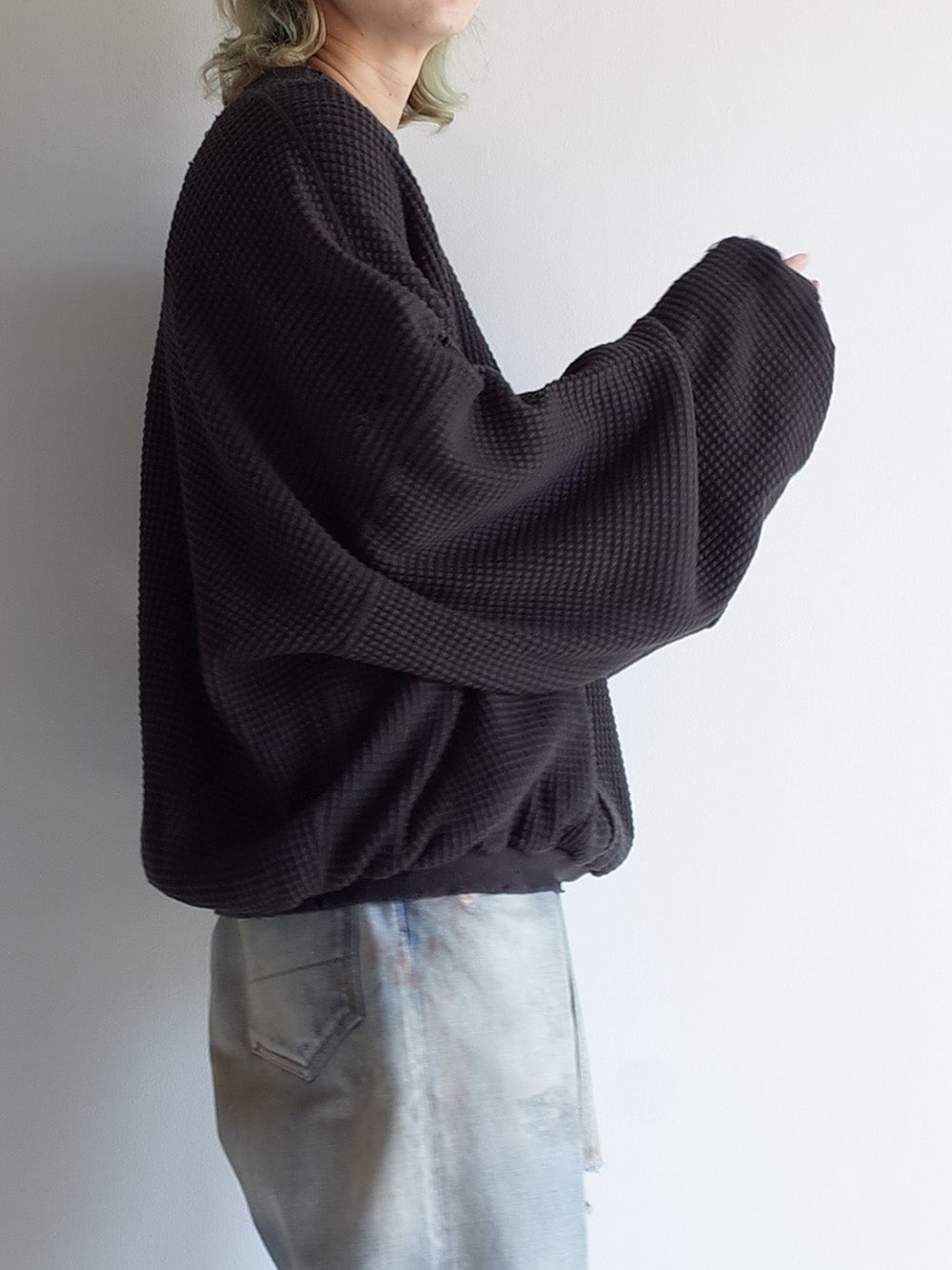 DAMAGE HEAVY WAFFLE OVERSIZED LS - 1 / CHARCOAL