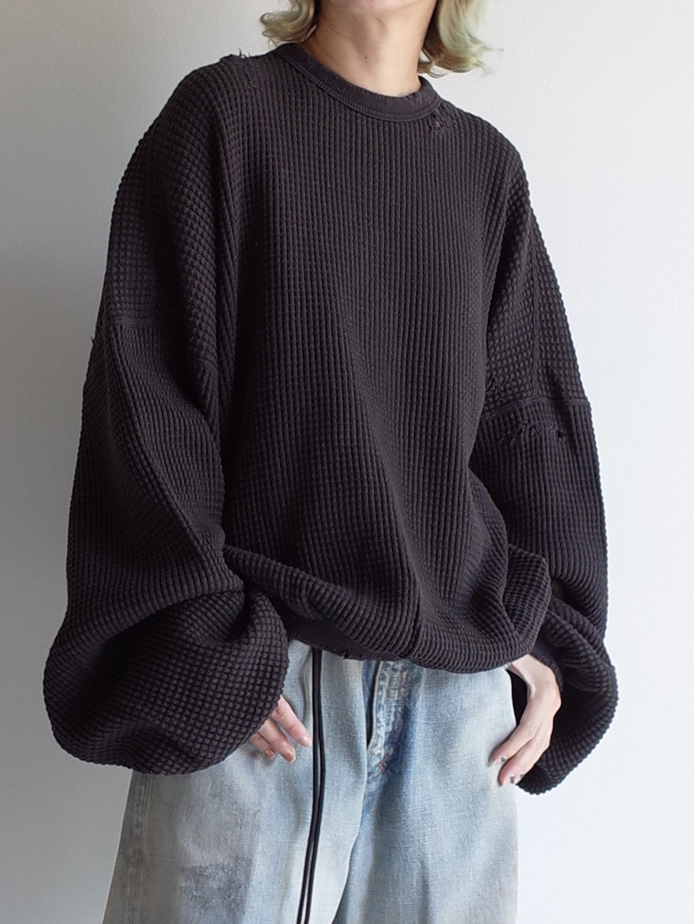 DAMAGE HEAVY WAFFLE OVERSIZED LS - 1 / CHARCOAL