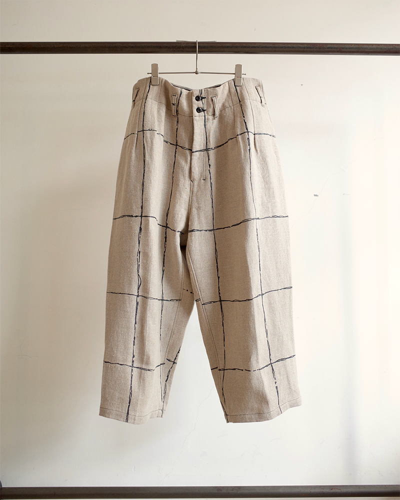 DRAWING CHECK LINEN WIDE PANTS
