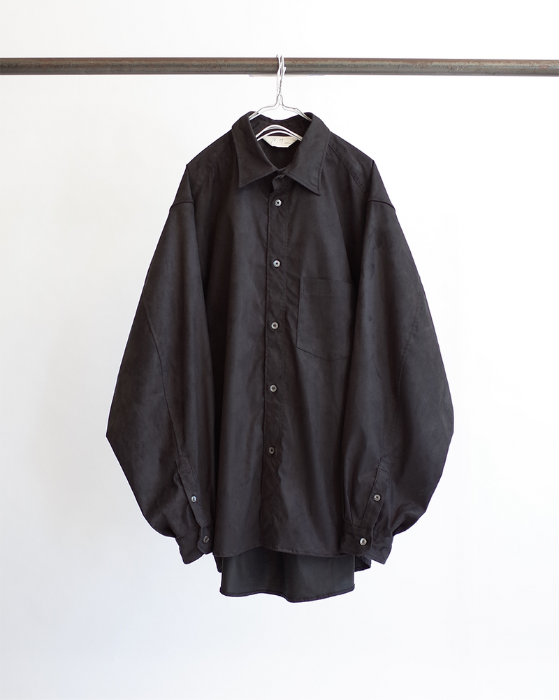 FAKE SUEDE OVER SIZE LS SHIRT(BLACK)